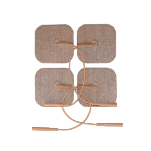 A group of four tan pads with a string.