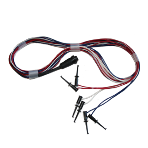 A red, white and blue colored wire is connected to two different types of wires.