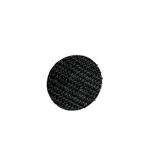 A black circle with a white background